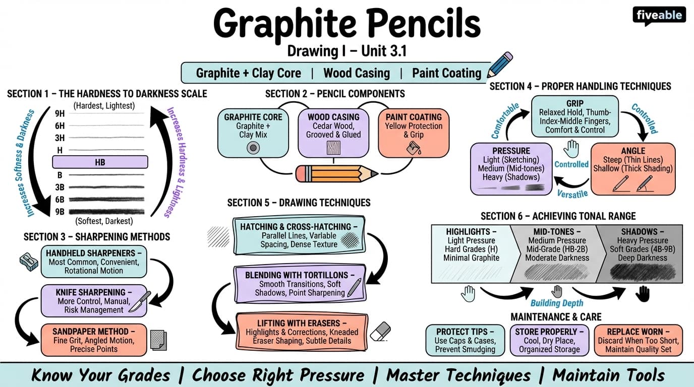 3.1 Graphite pencils - Drawing I - Unit 3 visual cheatsheet