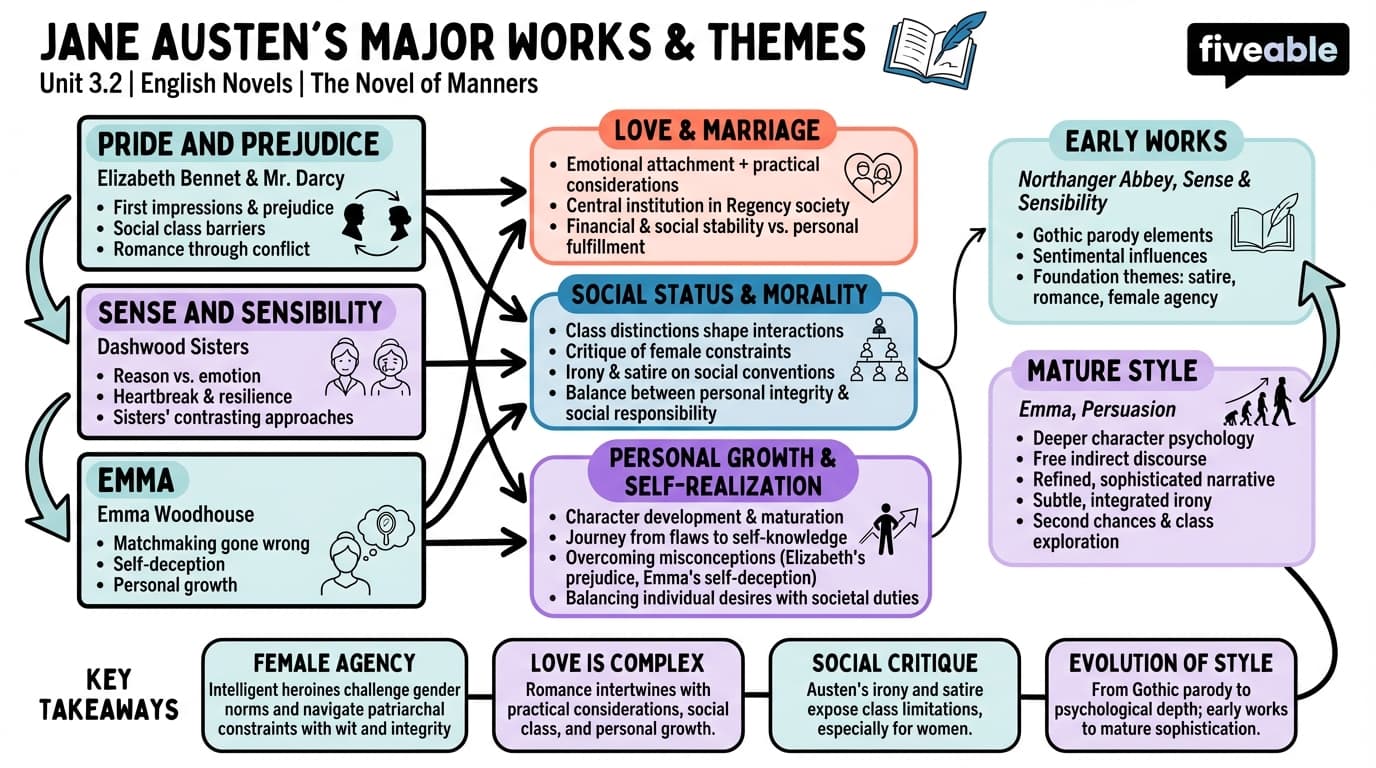 3.2 Austen's major works and themes - English Novels - Unit 3 visual cheatsheet