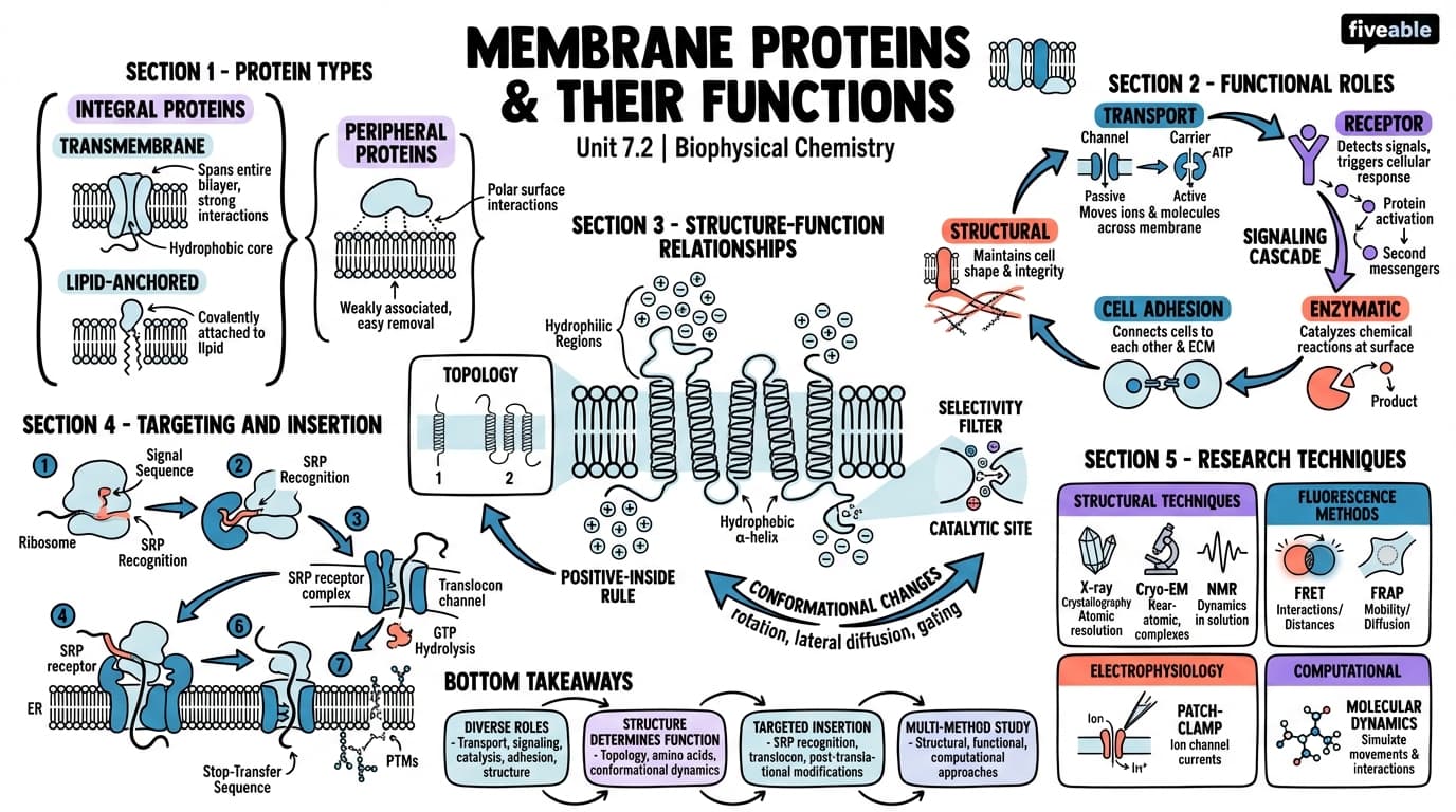 7.2 Membrane proteins and their functions - Biophysical Chemistry - Unit 7 visual cheatsheet