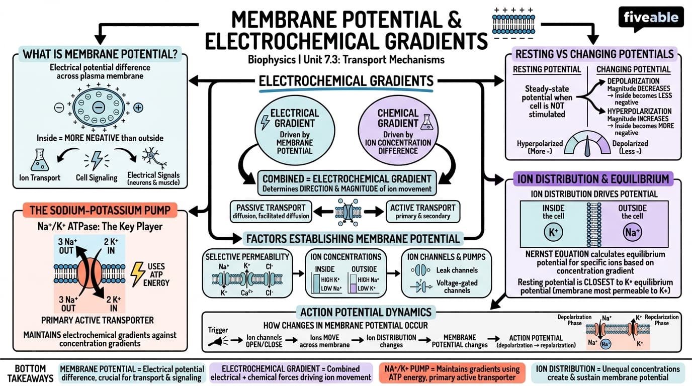 7.3 Membrane potential and electrochemical gradients - Biophysics - Unit 7 visual cheatsheet