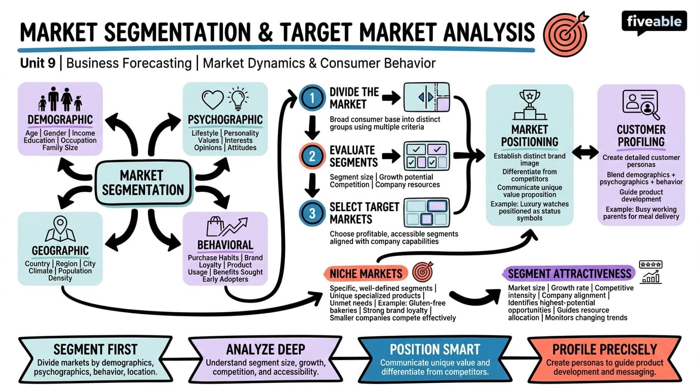 9.1 Market segmentation and target market analysis - Business Forecasting - Unit 9 visual cheatsheet