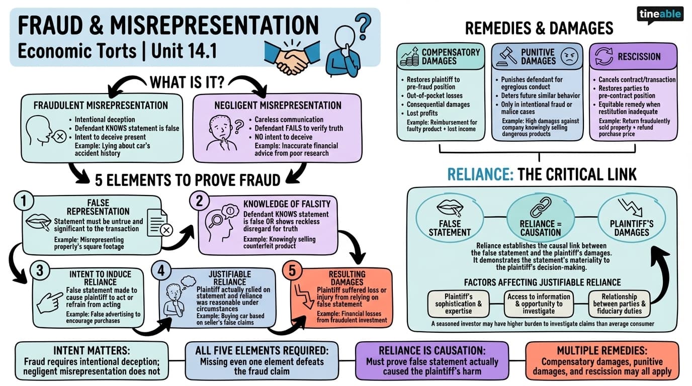 14.1 Fraud and Misrepresentation - Torts - Unit 14 visual cheatsheet