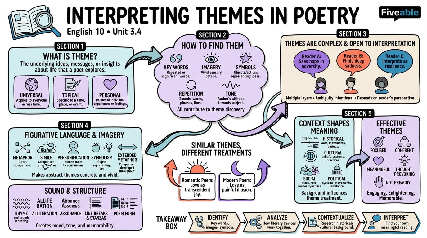 3.4 Interpreting Themes in Poetry - English 10 - Unit 3 visual cheatsheet