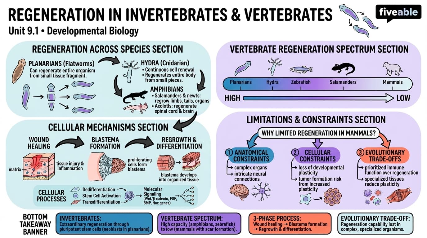 9.1 Regeneration in invertebrates and vertebrates - Developmental Biology - Unit 9 visual cheatsheet