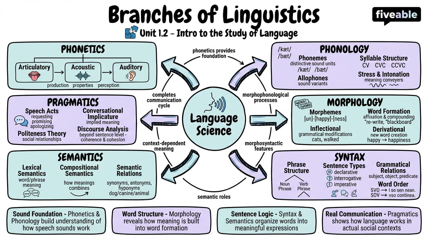 1.2 Branches of linguistics - Intro to the Study of Language - Unit 1 visual cheatsheet