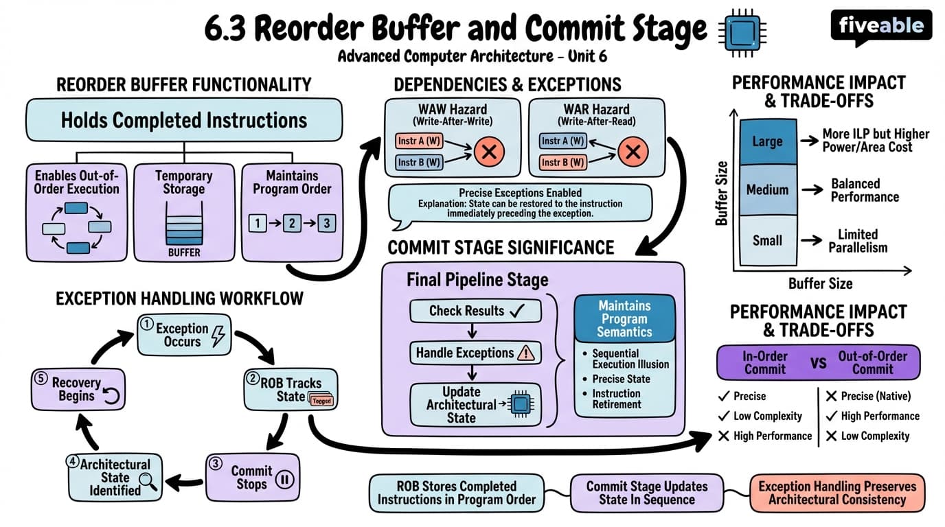 6.3 Reorder Buffer and Commit Stage - Advanced Computer Architecture - Unit 6 visual cheatsheet