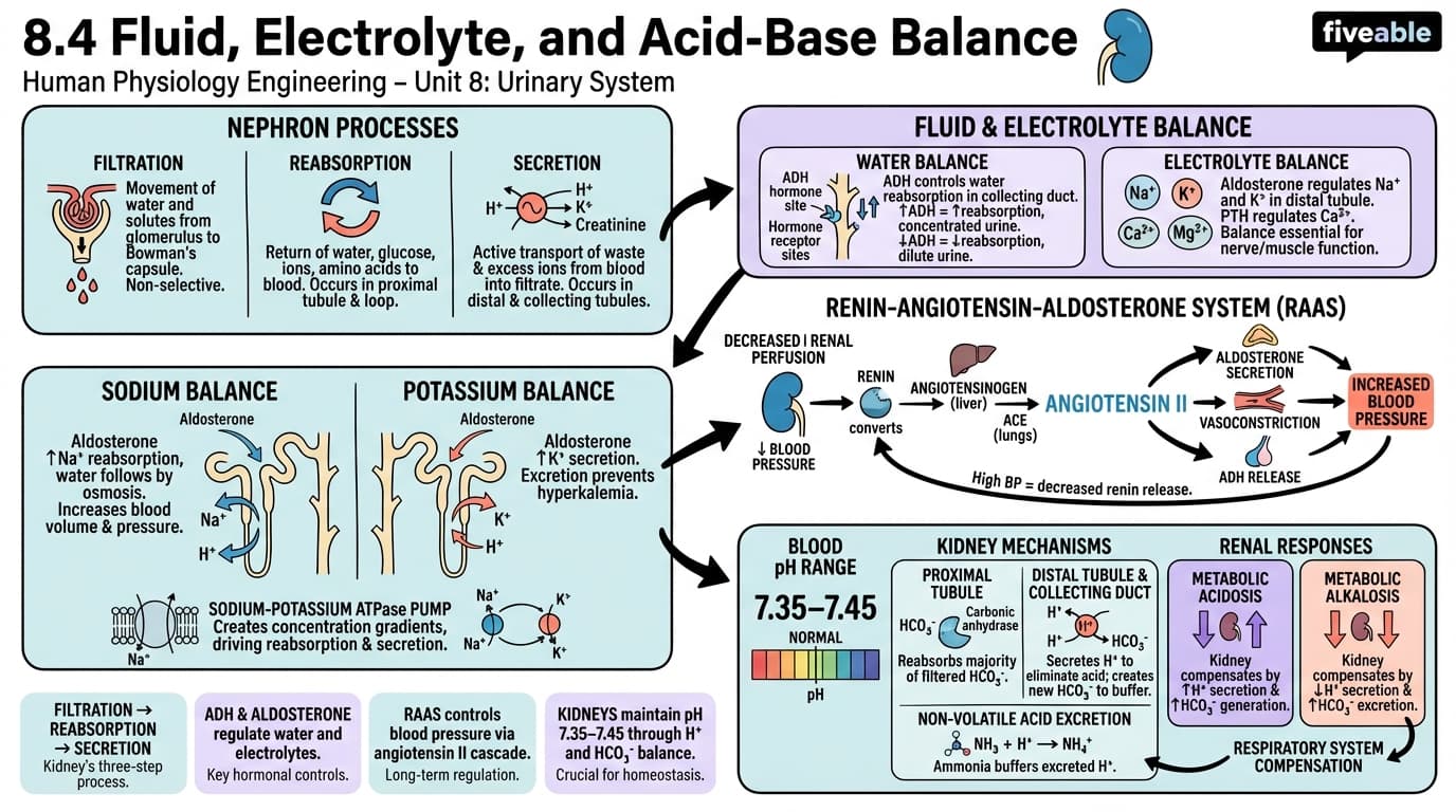 8.4 Fluid, electrolyte, and acid-base balance - Human Physiology Engineering - Unit 8 visual cheatsheet