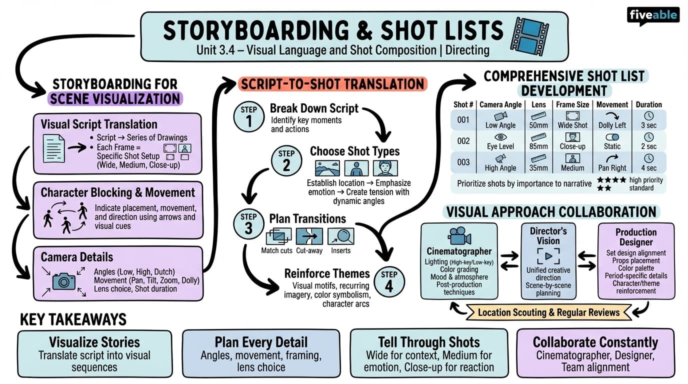 3.4 Storyboarding and Shot Lists - Directing - Unit 3 visual cheatsheet
