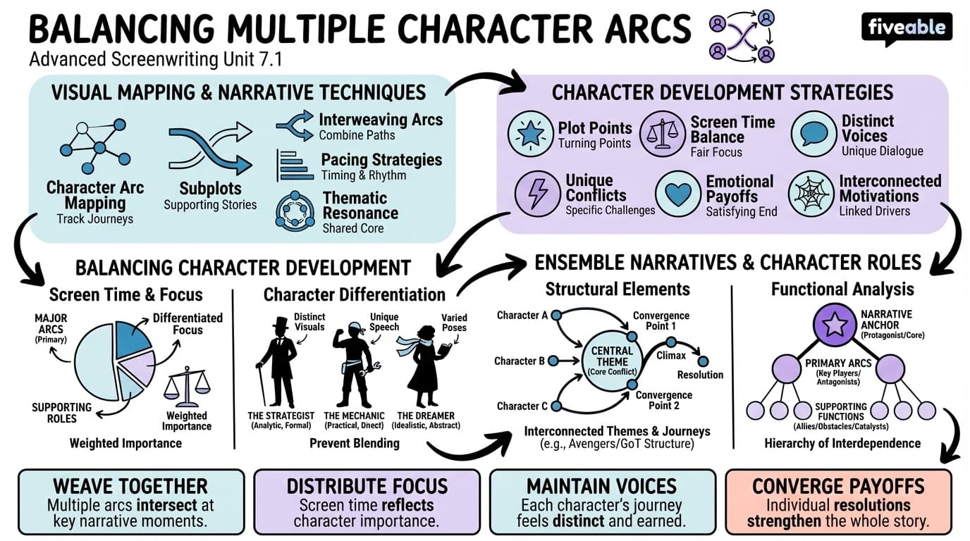 7.1 Balancing Multiple Character Arcs - Advanced Screenwriting - Unit 7 visual cheatsheet