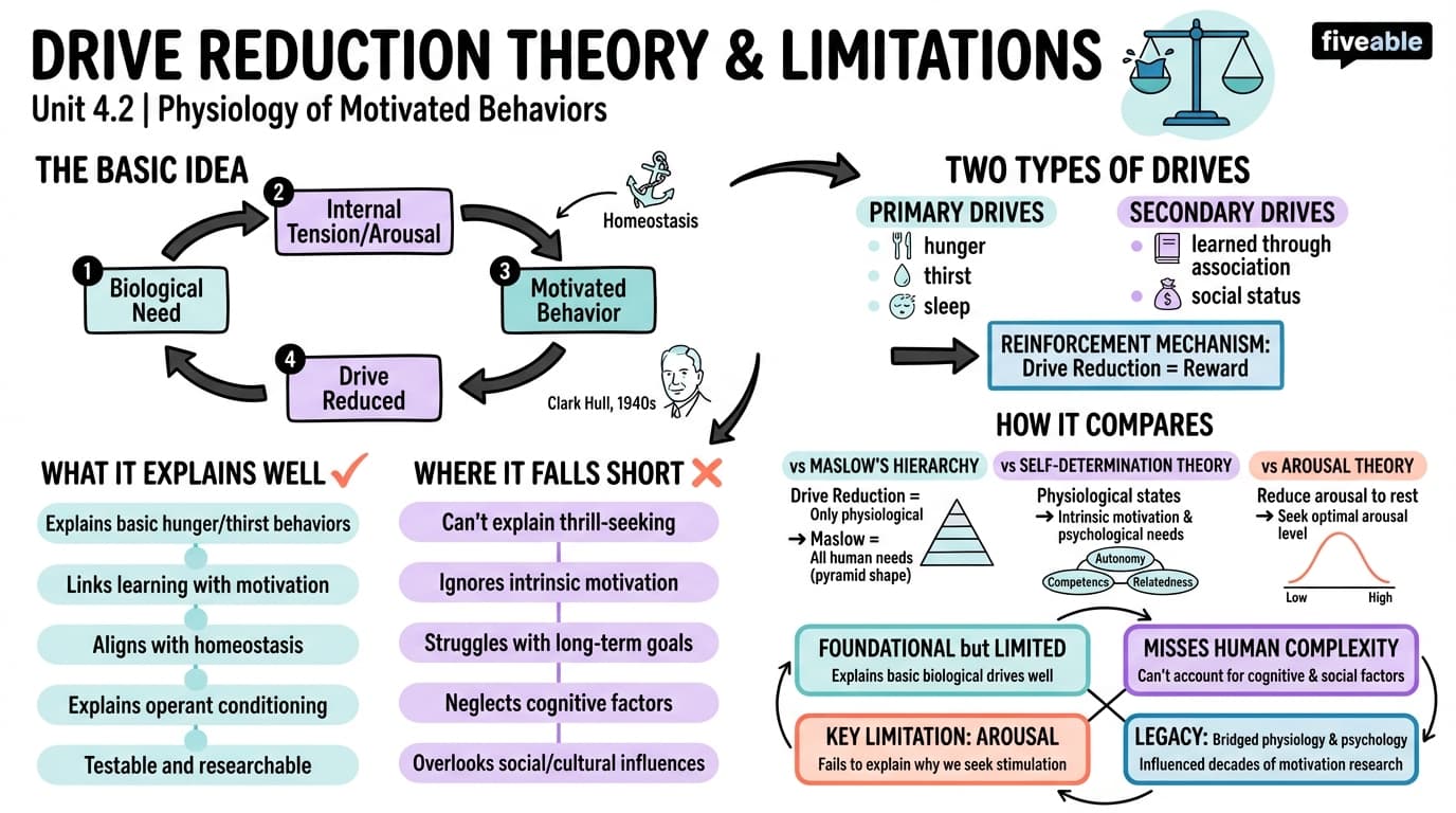 4.2 Drive reduction theory and its limitations - Physiology of Motivated Behaviors - Unit 4 visual cheatsheet