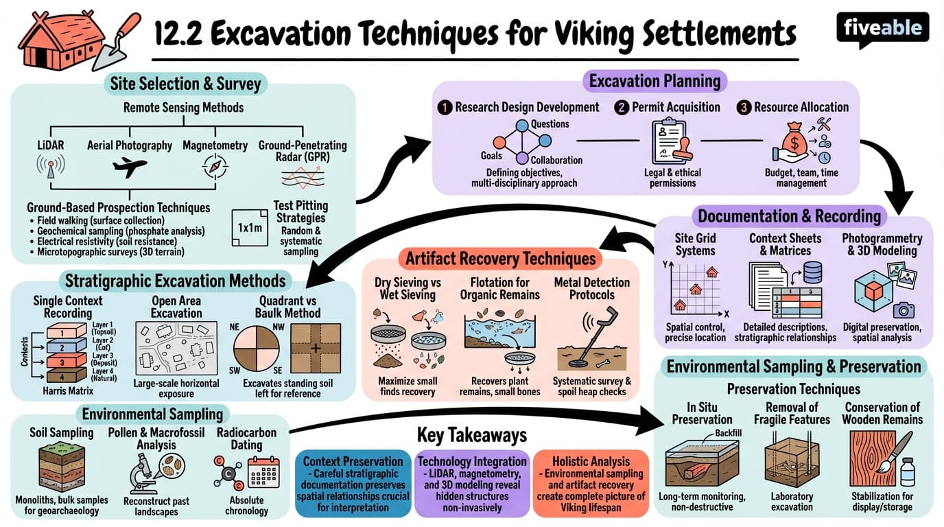 12.2 Excavation techniques for Viking settlements - Archaeology of the Viking Age - Unit 12 visual cheatsheet
