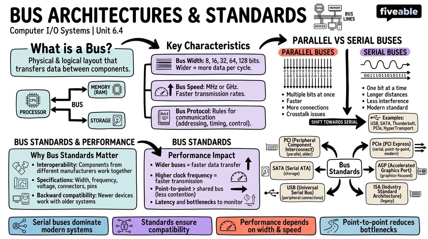 6.4 Bus architectures and standards - Intro to Computer Architecture - Unit 6 visual cheatsheet