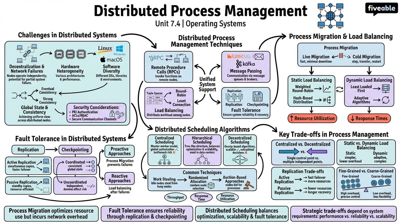 7.4 Distributed process management - Operating Systems - Unit 7 visual cheatsheet