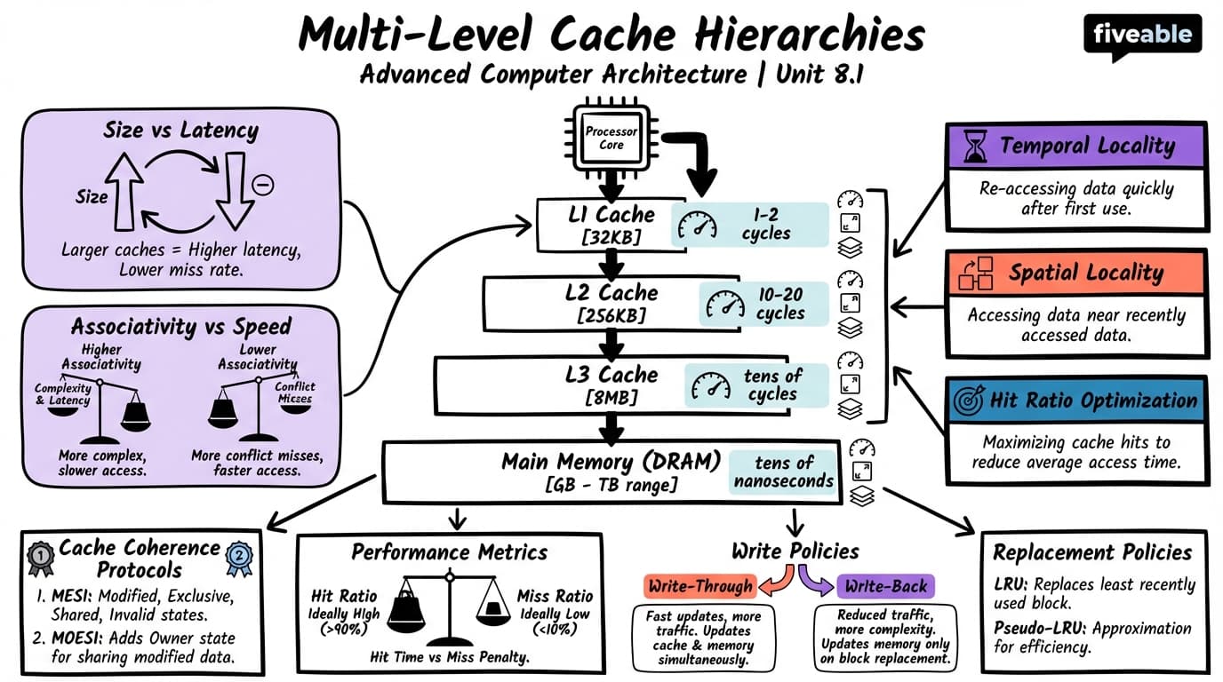 8.1 Multi-level Cache Hierarchies - Advanced Computer Architecture - Unit 8 visual cheatsheet
