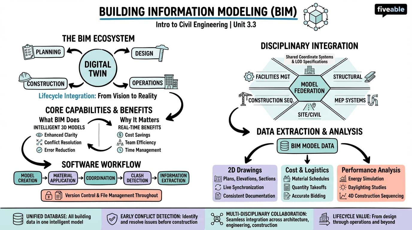 3.3 Building Information Modeling (BIM) - Intro to Civil Engineering - Unit 3 visual cheatsheet