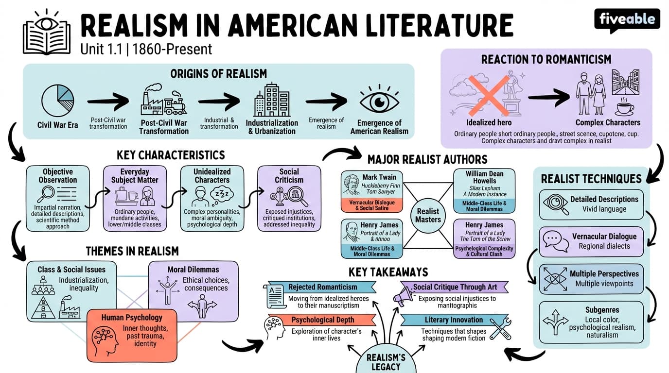 1.1 Realism - American Literature – 1860 to Present - Unit 1 visual cheatsheet