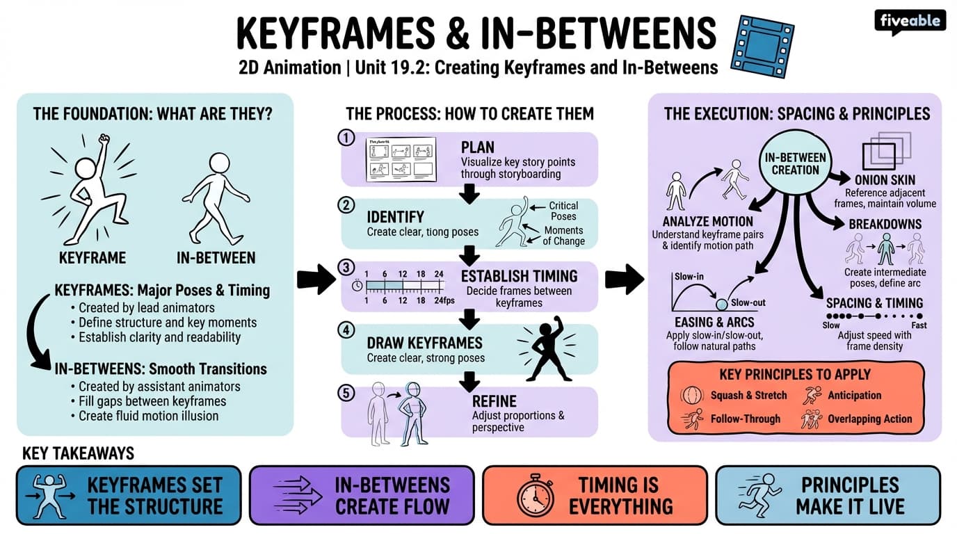 19.2 Creating keyframes and in-betweens - 2D Animation - Unit 19 visual cheatsheet