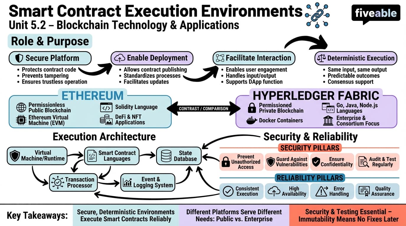 5.2 Smart contract execution environments - Blockchain Technology and Applications - Unit 5 visual cheatsheet