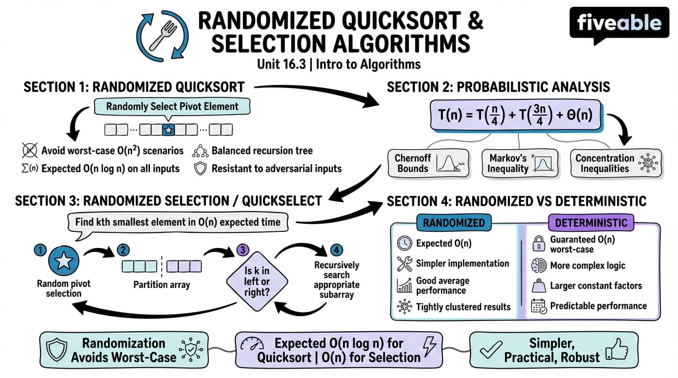 16.3 Randomized quicksort and selection algorithms - Intro to Algorithms - Unit 16 visual cheatsheet