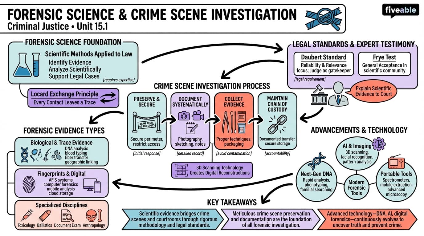 15.1 Forensic Science and Crime Scene Investigation - Criminal Justice - Unit 15 visual cheatsheet