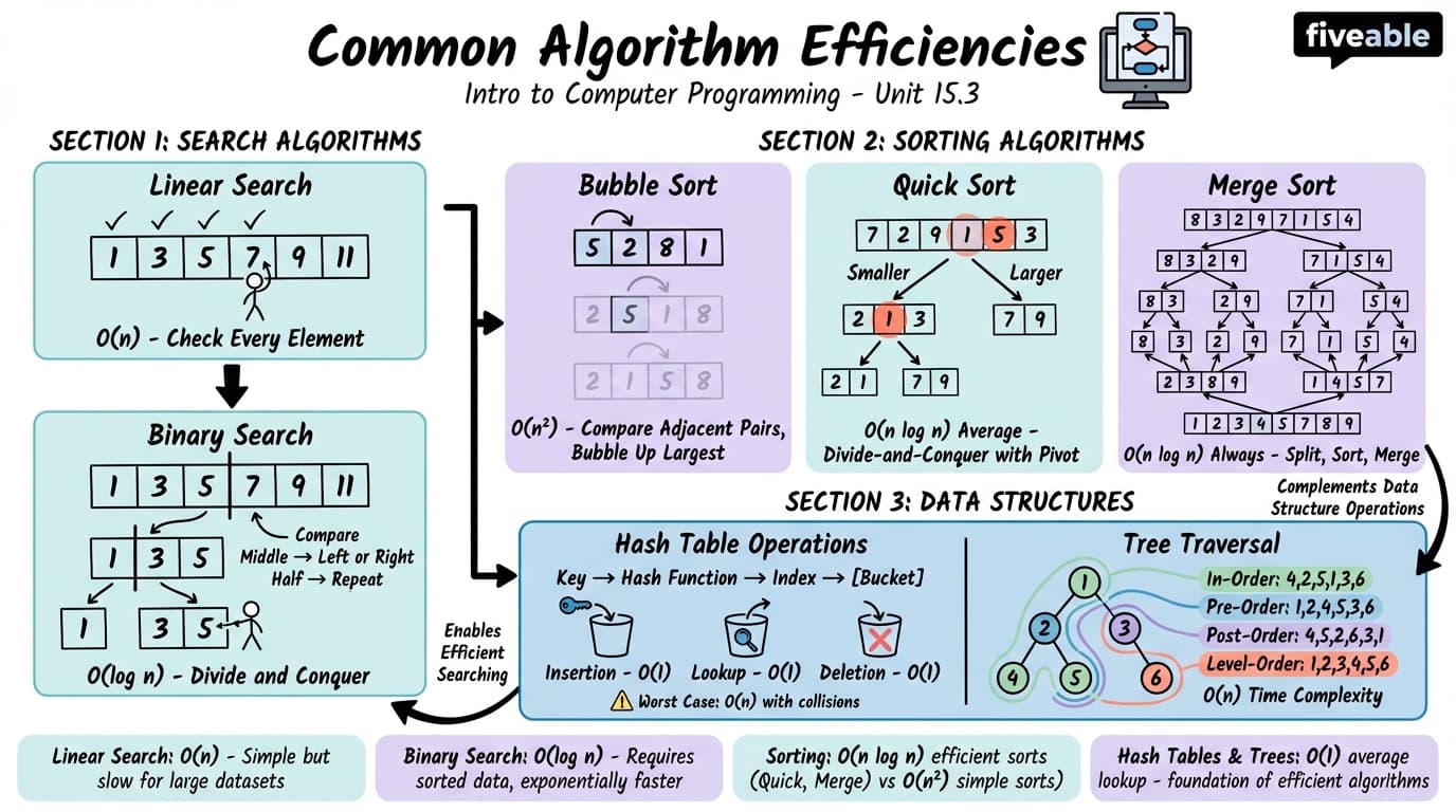 15.3 Common Algorithm Efficiencies - Intro to Computer Programming - Unit 15 visual cheatsheet
