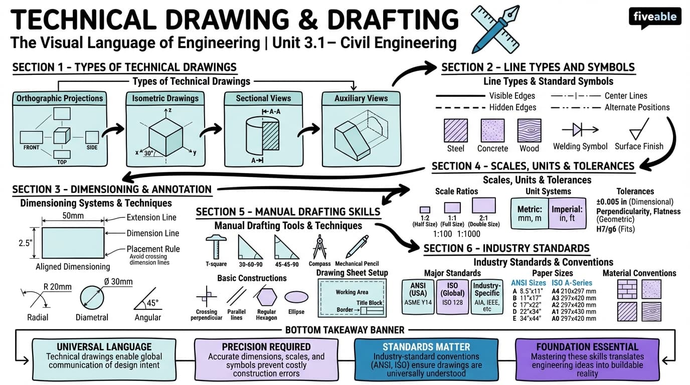 3.1 Technical Drawing and Drafting - Intro to Civil Engineering - Unit 3 visual cheatsheet