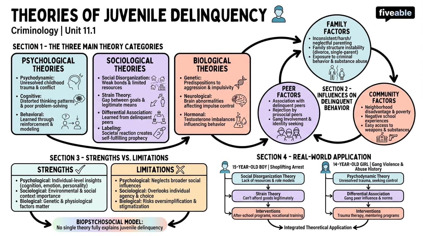 11.1 Theories of Juvenile Delinquency - Criminology - Unit 11 visual cheatsheet