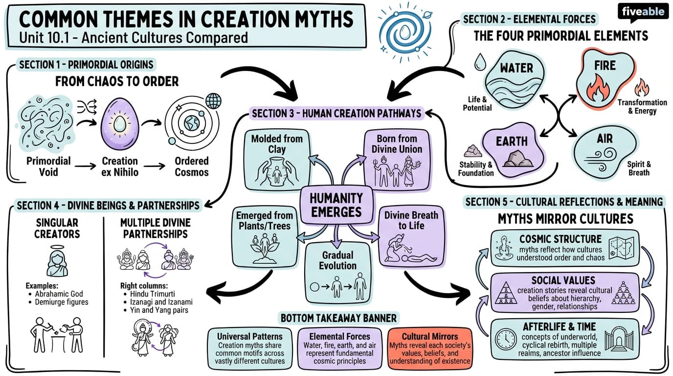 10.1 Common themes in creation myths across cultures - Ancient History and Myth - Unit 10 visual cheatsheet
