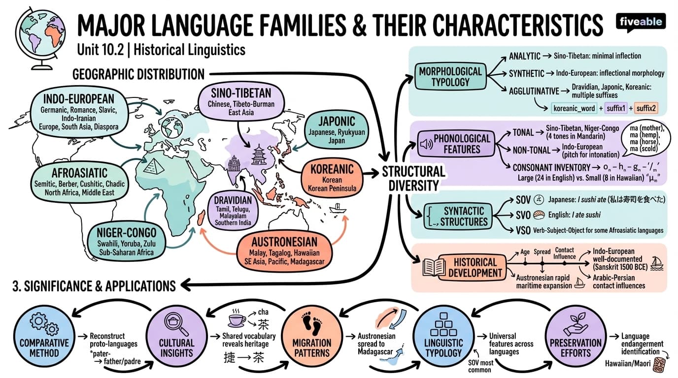 10.2 Major language families and their characteristics - Intro to Linguistics - Unit 10 visual cheatsheet