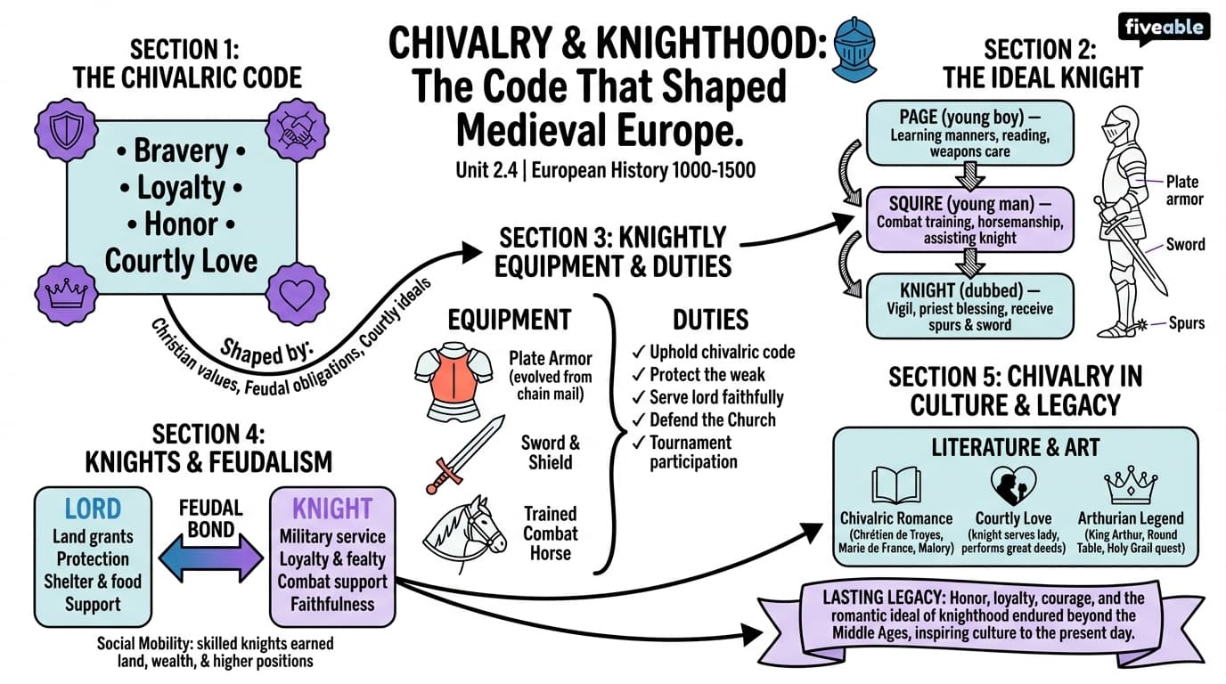 2.4 The Role of Chivalry and Knighthood - European History – 1000 to 1500 - Unit 2 visual cheatsheet