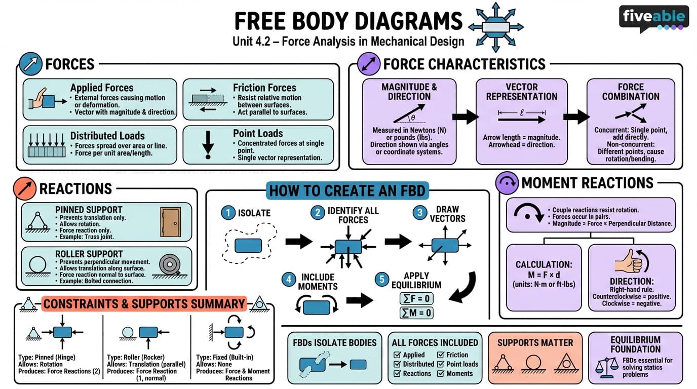 4.2 Free Body Diagrams - Mechanical Engineering Design - Unit 4 visual cheatsheet