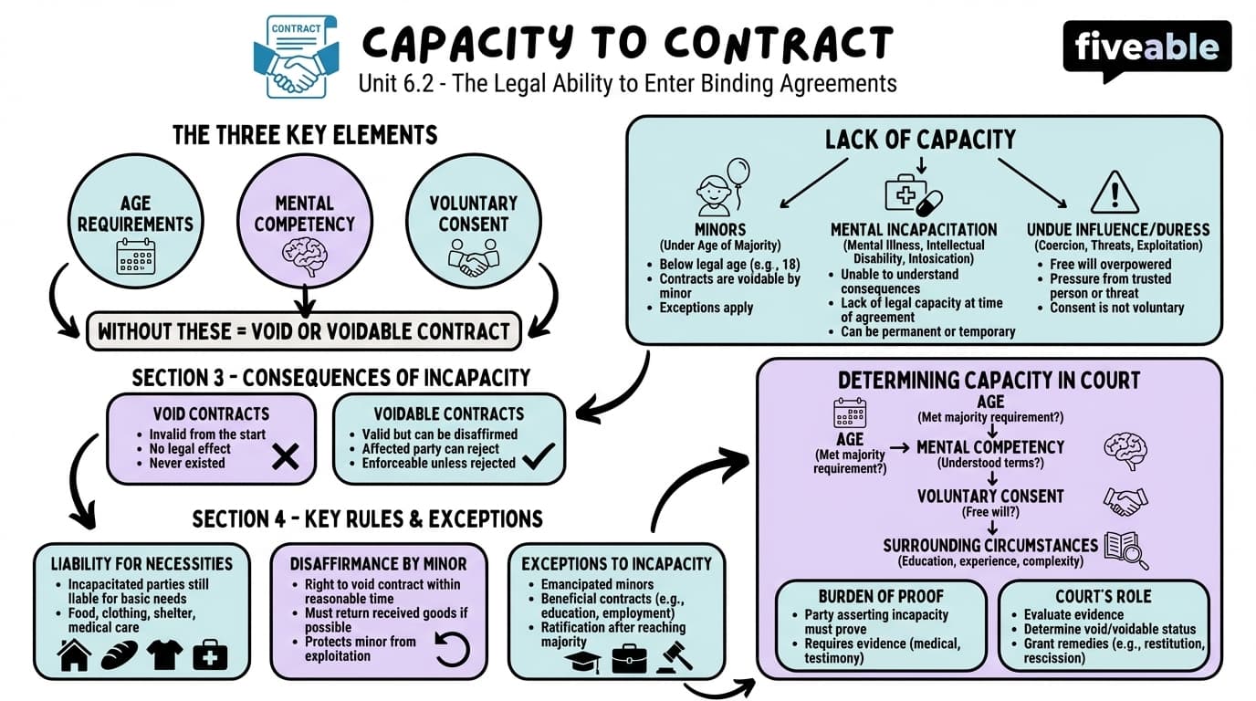 6.2 Capacity to contract - Intro to Law and Legal Process - Unit 6 visual cheatsheet