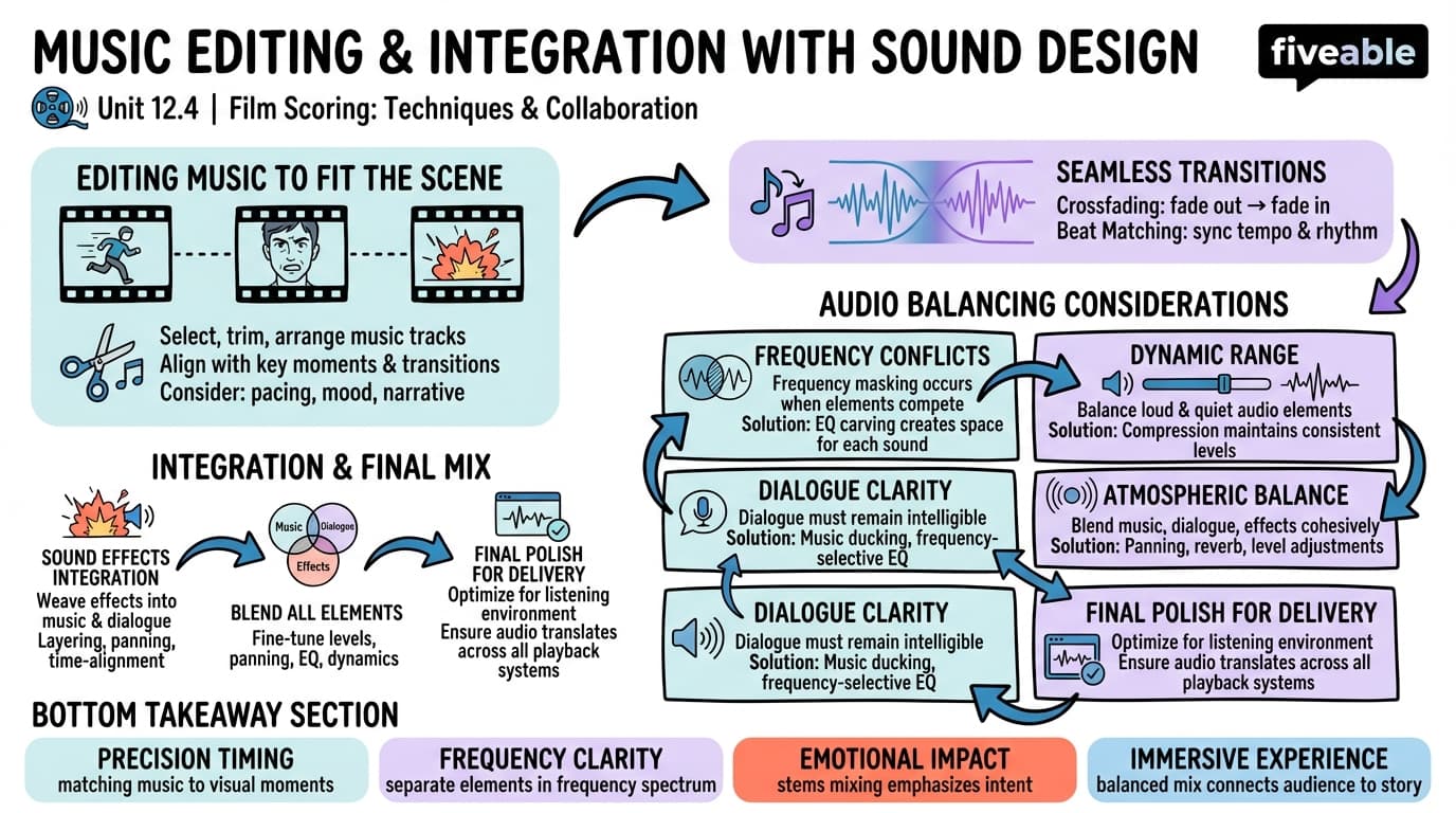 12.4 Music Editing and Integration with Sound Design - Sound Design - Unit 12 visual cheatsheet
