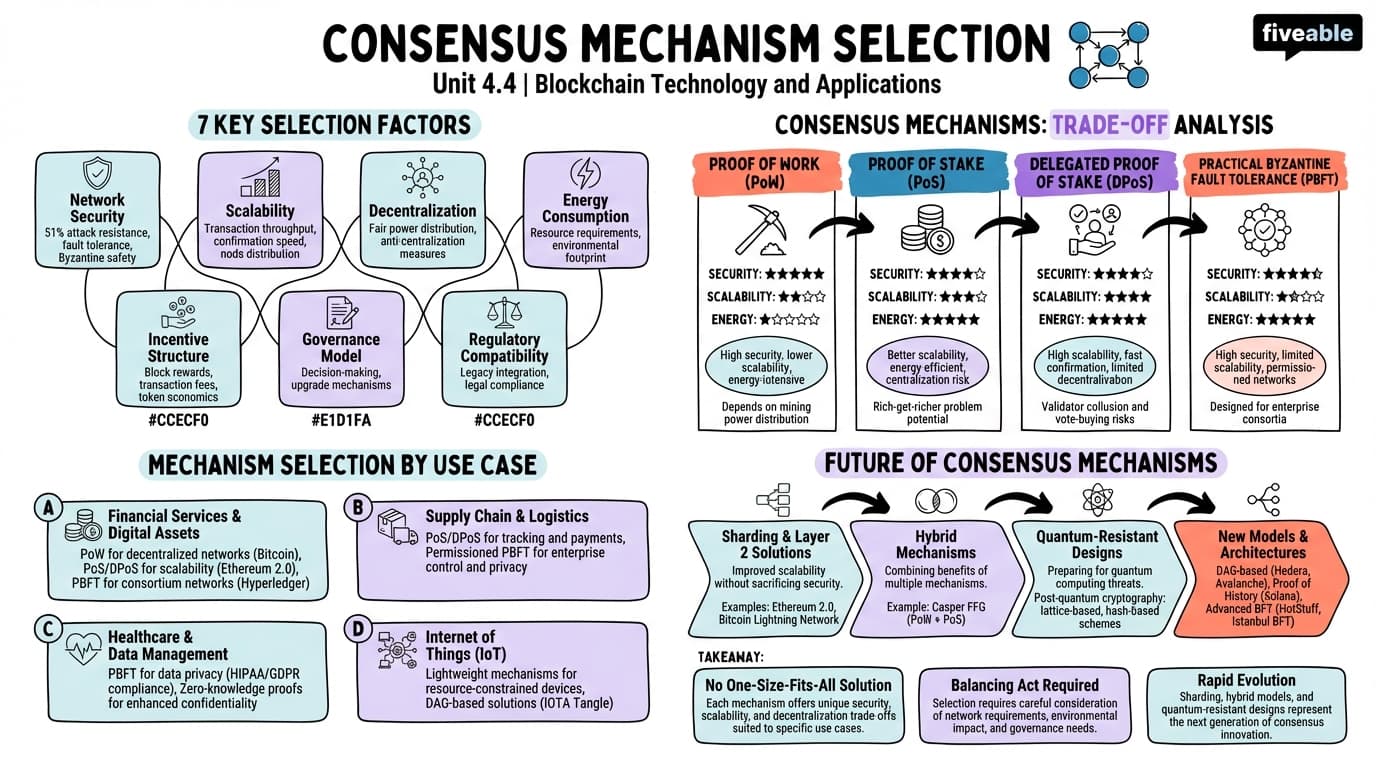 4.4 Comparison and selection of consensus mechanisms - Blockchain Technology and Applications - Unit 4 visual cheatsheet