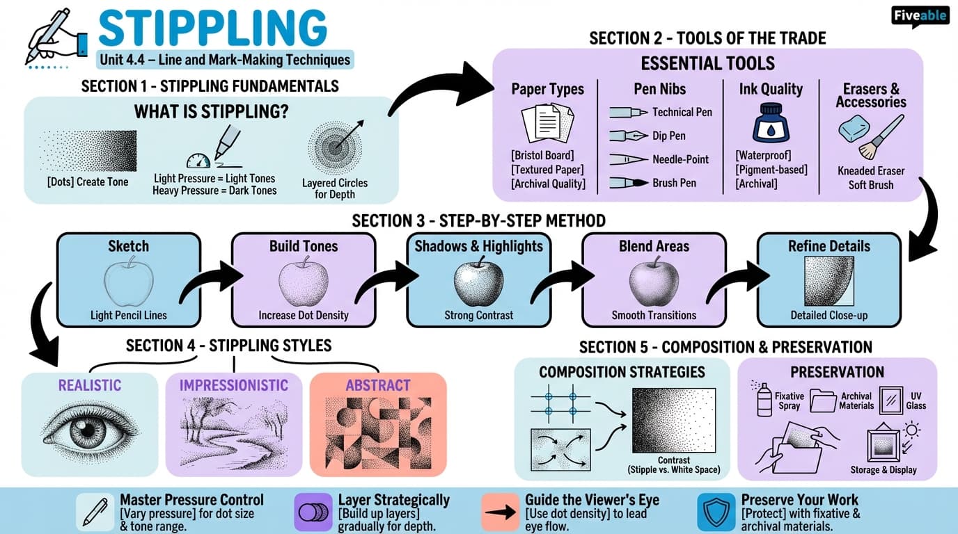 4.4 Stippling - Drawing I - Unit 4 visual cheatsheet