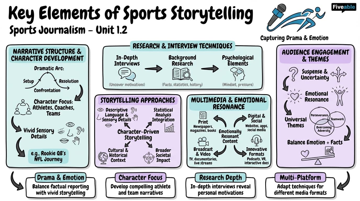 1.2 Key Elements of Sports Storytelling - Sports Journalism - Unit 1 visual cheatsheet