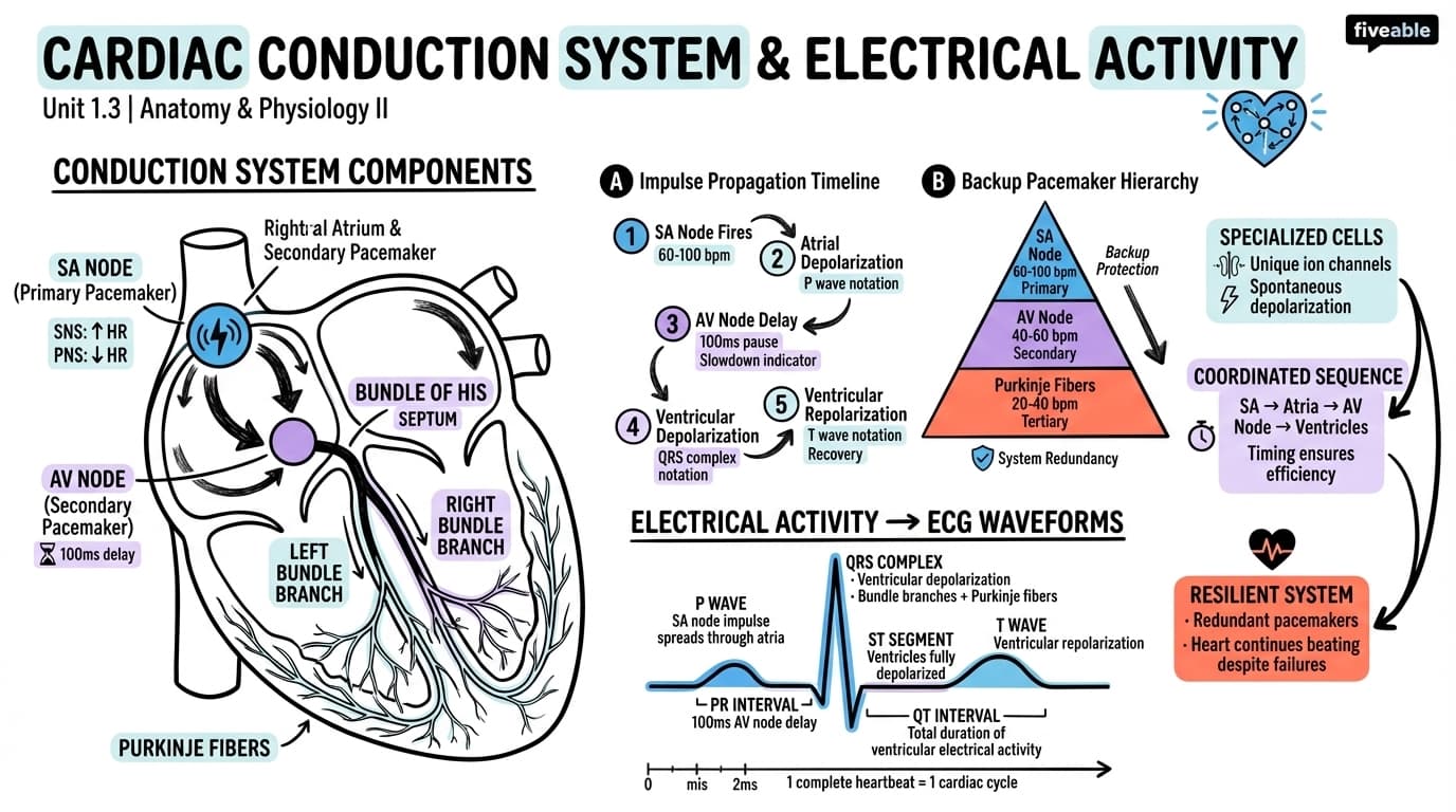 1.3 Cardiac Conduction System and Electrical Activity - Anatomy and Physiology II - Unit 1 visual cheatsheet