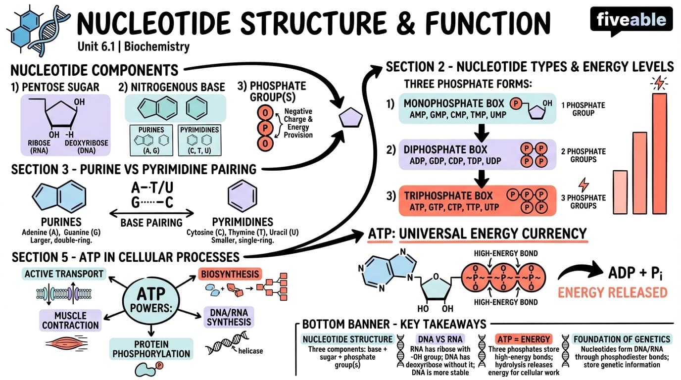 6.1 Nucleotide Structure and Function - Biochemistry - Unit 6 visual cheatsheet