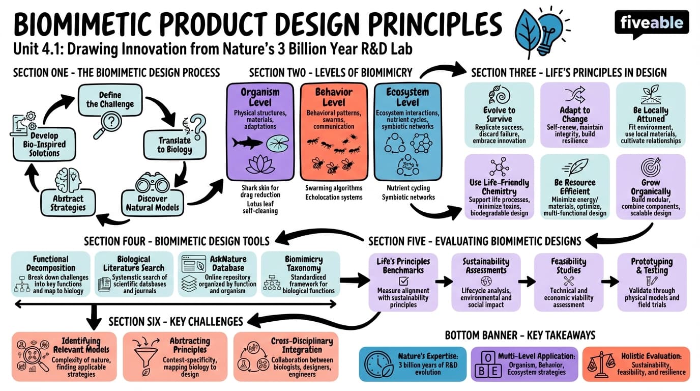 4.1 Biomimetic product design principles - Biomimicry in Business Innovation - Unit 4 visual cheatsheet