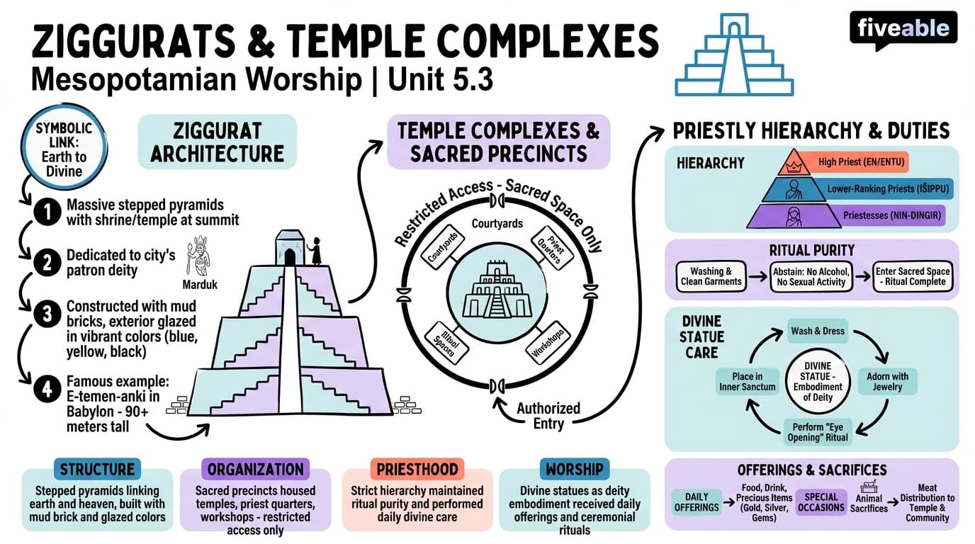 5.3 Ziggurats and Temple Complexes in Mesopotamian Worship - Ancient Religion - Unit 5 visual cheatsheet