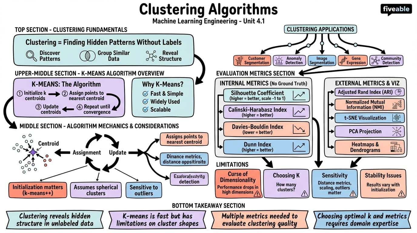 4.1 Clustering Algorithms - Machine Learning Engineering - Unit 4 visual cheatsheet