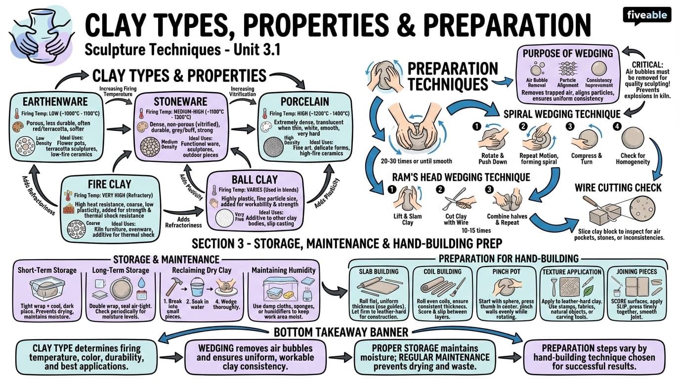 3.1 Clay types, properties, and preparation - Sculpture Techniques - Unit 3 visual cheatsheet