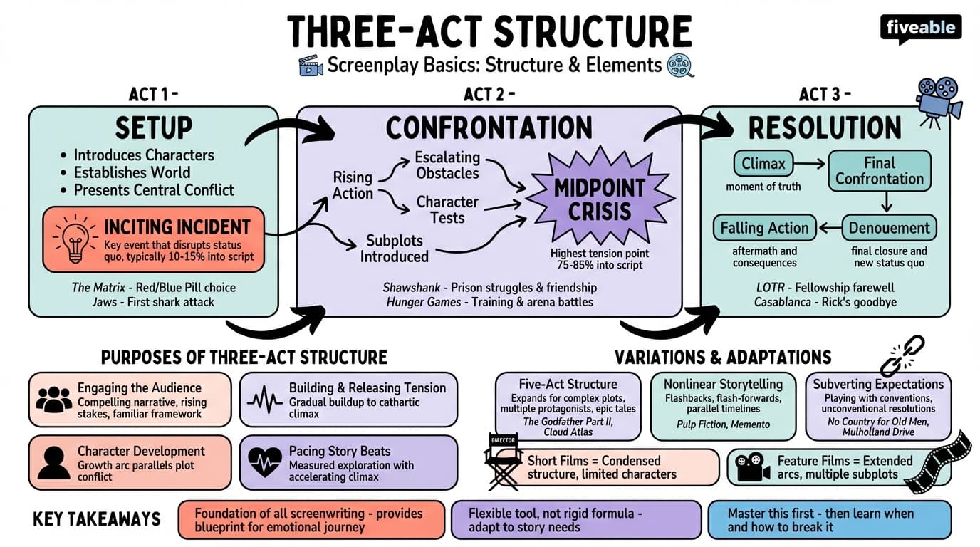 1.1 Three-act structure - Craft of Film Writing - Unit 1 visual cheatsheet