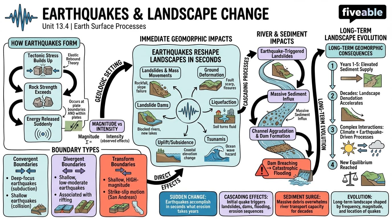 13.4 Earthquakes and their impact on landscapes - Earth Surface Processes - Unit 13 visual cheatsheet