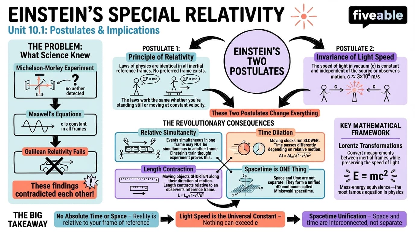 10.1 Postulates of Special Relativity - Honors Physics - Unit 10 visual cheatsheet