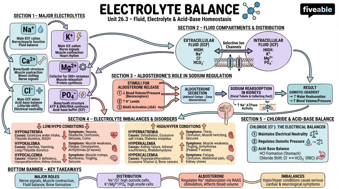 26.3 Electrolyte Balance - Anatomy and Physiology I - Unit 26 visual cheatsheet