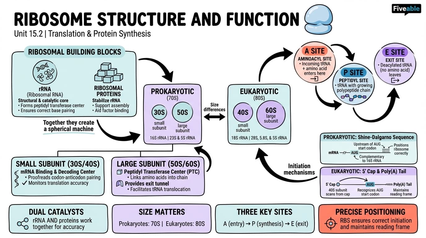 15.2 Ribosome structure and function - Cell Biology - Unit 15 visual cheatsheet