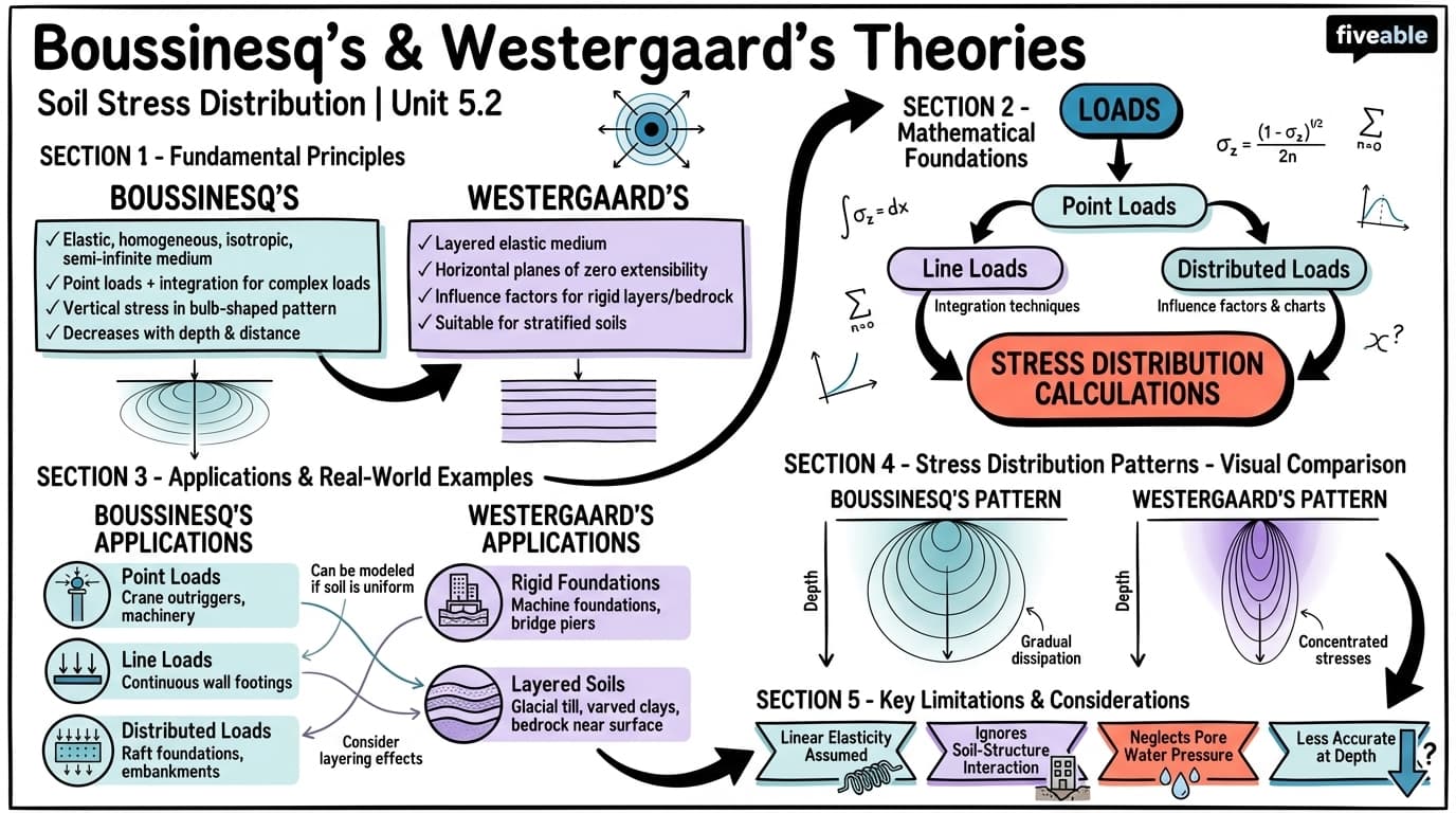 5.2 Boussinesq's and Westergaard's theories - Intro to Geotechnical Science - Unit 5 visual cheatsheet