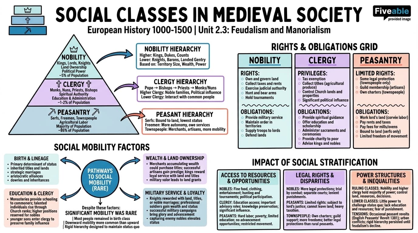 2.3 Social Classes in Medieval Society - European History – 1000 to 1500 - Unit 2 visual cheatsheet