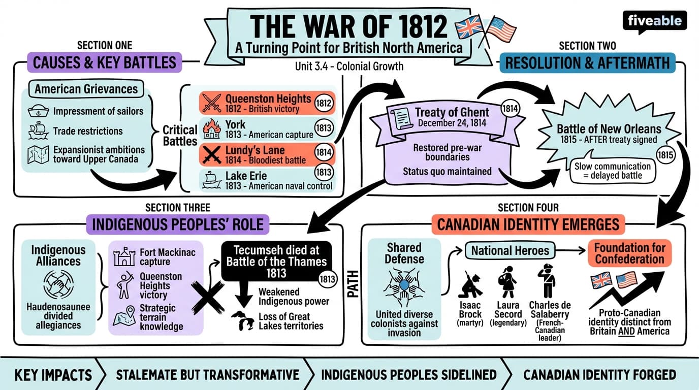 3.4 The War of 1812 and its Impact on Canada - History of Canada – Before 1867 - Unit 3 visual cheatsheet